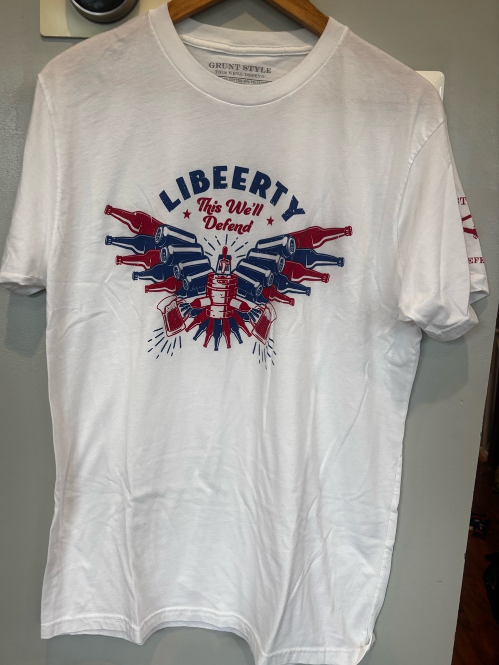 Grunt Style White Liberty Graphic Tee with Red & Blue Print